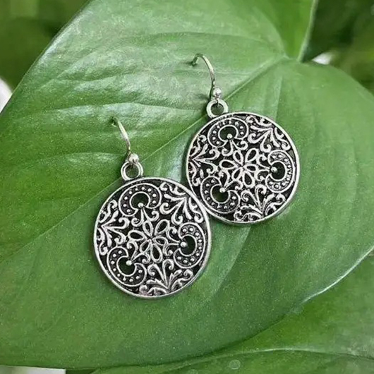 Silver jewelry,Round Bohemian Hollow Silver Alloy Earrings