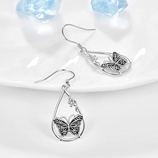 Silvery White jewelry,Animal Print jewelry,Butterfly Design Silvery White Alloy Earrings