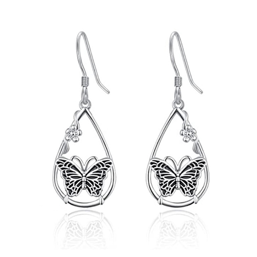 Silvery White jewelry,Animal Print jewelry,Butterfly Design Silvery White Alloy Earrings