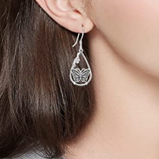 Silvery White jewelry,Animal Print jewelry,Butterfly Design Silvery White Alloy Earrings