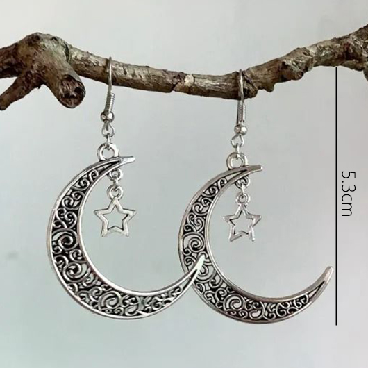 Silvery White jewelry,Geometric jewelry,Moon Silvery White Alloy Star Earrings