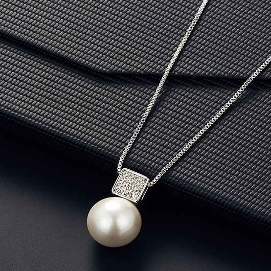 Silvery White jewelry,Geometric jewelry,Silvery White Pearl Alloy Geometric Earrings