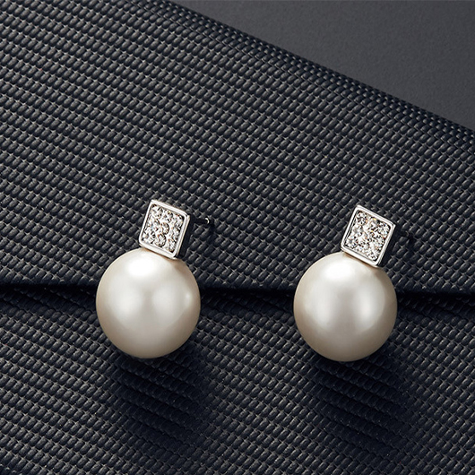 Silvery White jewelry,Geometric jewelry,Silvery White Pearl Alloy Geometric Earrings