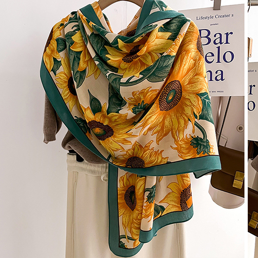 Yellow accessories,Beige accessories,Plants accessories,Tie Dye Sunflower Print Deisgn Yellow Shawl