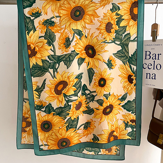 Yellow accessories,Beige accessories,Plants accessories,Tie Dye Sunflower Print Deisgn Yellow Shawl