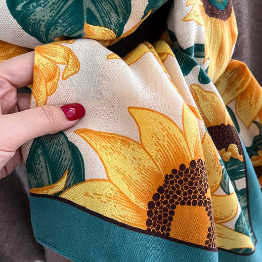 Yellow accessories,Beige accessories,Plants accessories,Tie Dye Sunflower Print Deisgn Yellow Shawl