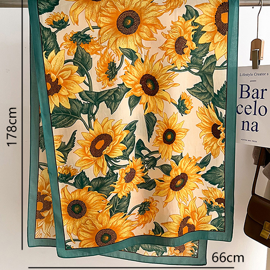Yellow accessories,Beige accessories,Plants accessories,Tie Dye Sunflower Print Deisgn Yellow Shawl