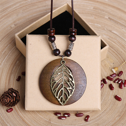 Dark Coffee jewelry,Contrast Color jewelry,Leaf Design Dark Coffee Alloy Necklace