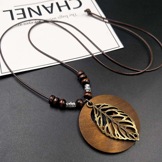 Dark Coffee jewelry,Contrast Color jewelry,Leaf Design Dark Coffee Alloy Necklace