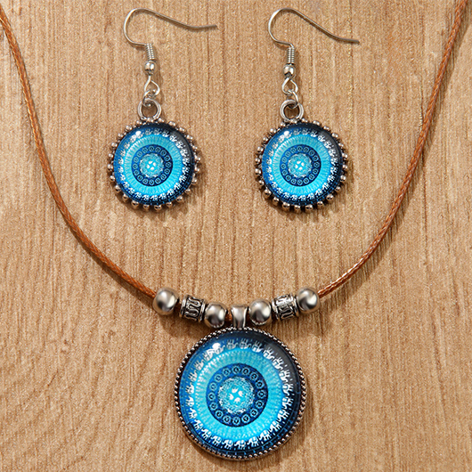 Light Blue jewelry,Silver jewelry,Contrast Color jewelry,Round Bohemian Light Blue Alloy Earrings