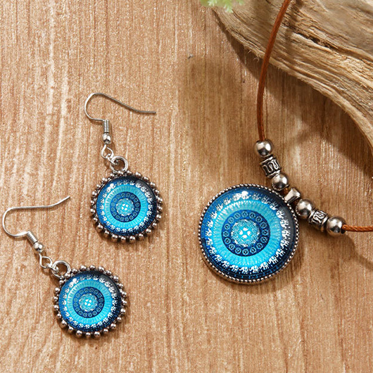 Light Blue jewelry,Silver jewelry,Contrast Color jewelry,Round Bohemian Light Blue Alloy Earrings
