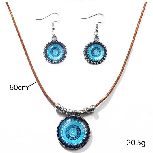 Light Blue jewelry,Silver jewelry,Contrast Color jewelry,Round Bohemian Light Blue Alloy Earrings