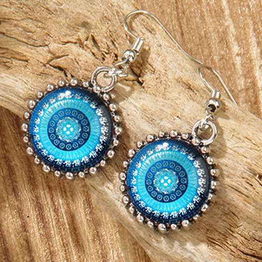 Light Blue jewelry,Silver jewelry,Contrast Color jewelry,Round Bohemian Light Blue Alloy Earrings