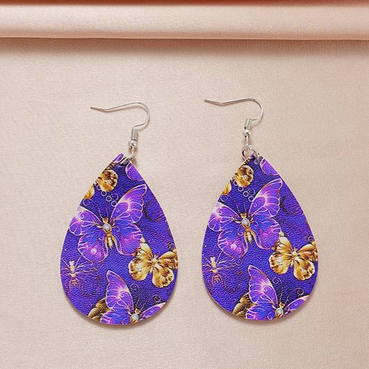 Purple jewelry,Contrast Color jewelry,Animal Print jewelry,Purple Teardrop Design Faux Leather Earrings