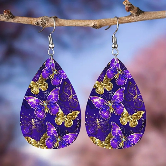 Purple jewelry,Contrast Color jewelry,Animal Print jewelry,Purple Teardrop Design Faux Leather Earrings