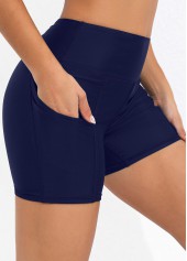 Marineblaue Badeshorts mit hoher Taille und Taschendetail von Rotita