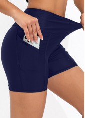 Marineblaue Badeshorts mit hoher Taille und Taschendetail von Rotita