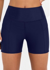 Marineblaue Badeshorts mit hoher Taille und Taschendetail von Rotita