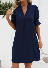 Navy dresses,Plain Color dresses,Everyday dresses,Casual dresses,Split Navy H Shape Half Sleeve Dress