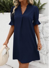 Navy dresses,Plain Color dresses,Everyday dresses,Casual dresses,Split Navy H Shape Half Sleeve Dress