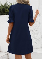 Navy dresses,Plain Color dresses,Everyday dresses,Casual dresses,Split Navy H Shape Half Sleeve Dress