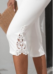 White bottoms,Plain Color bottoms,White High Waisted Elastic Waist Capri Leggings