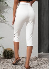 White bottoms,Plain Color bottoms,White High Waisted Elastic Waist Capri Leggings