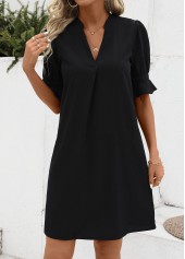 Black dresses,Plain Color dresses,Everyday dresses,Casual dresses,Split Black H Shape Half Sleeve Dress