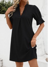 Black dresses,Plain Color dresses,Everyday dresses,Casual dresses,Split Black H Shape Half Sleeve Dress