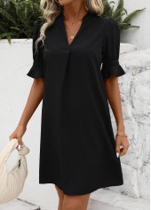 Black dresses,Plain Color dresses,Everyday dresses,Casual dresses,Split Black H Shape Half Sleeve Dress