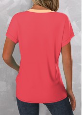 Peach Red tops,Ombre tops,ROTITA Button Ombre Peach Red Split Neck T Shirt
