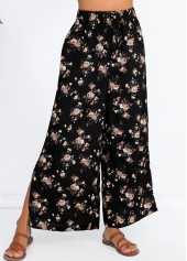 Black bottoms,Ditsy Floral bottoms,ROTITA Split Ditsy Floral Print Black Flare Leg Pants