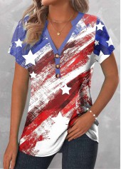 ROTITA Button Flag Print Multi Color T Shirt
