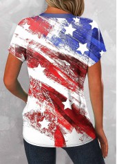 Multi Color tops,Flag tops,ROTITA Button Flag Print Multi Color T Shirt