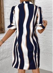 Navy dresses,White dresses,Striped dresses,Everyday dresses,Casual dresses,ROTITA Patchwork Striped Navy Split Neck Half Sleeve Dress