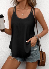 Black tops,Plain Color tops,ROTITA Lightweight Black Scoop Neck Camisole Top