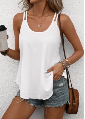 White tops,Plain Color tops,ROTITA White Double Straps Scoop Neck Camisole Top