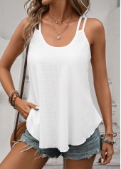 White tops,Plain Color tops,ROTITA White Double Straps Scoop Neck Camisole Top