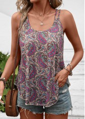 Light Camel tops,Tribal tops,ROTITA Asymmetry Tribal Print Light Camel Camisole Top
