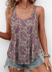 Light Camel tops,Tribal tops,ROTITA Asymmetry Tribal Print Light Camel Camisole Top