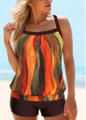 Rotita Patchwork-Tankini-Set mit dunklen Kaffeestreifen