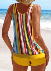 Multi Color swimwear,Yellow swimwear,Striped swimwear,Geometric swimwear,ROTITA Patchwork Eyelet Multi Color Tankini Set