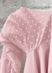 Light Pink tops,Plain Color tops,ROTITA Patchwork Light Pink V Neck Long Sleeve Blouse