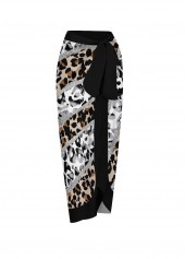 Black swimwear,Light Grey swimwear,Leopard swimwear,Striped swimwear,Geometric swimwear,Animal Print swimwear,ROTITA Black Bnowknot Leopard One Piece Swimwear and Skirt