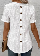 Weißes kurzärmliges T-Shirt mit Rundhalsausschnitt und Knöpfen