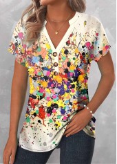 ROTITA Patchwork Dazzle Colorful Print Multi Color T Shirt