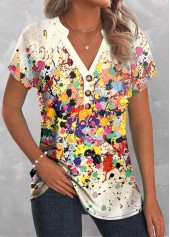 Multi Color tops,Rainbow Color tops,Dazzle Colorful tops,ROTITA Patchwork Dazzle Colorful Print Multi Color T Shirt