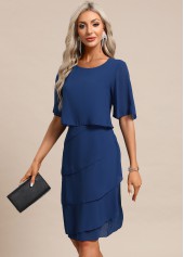 Blue dresses,Plain Color dresses,Party dresses,Elegant dresses,ROTITA Breathable Blue Scoop Neck Half Sleeve Shift Dress