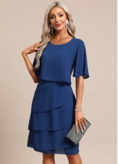 Blue dresses,Plain Color dresses,Party dresses,Elegant dresses,ROTITA Breathable Blue Scoop Neck Half Sleeve Shift Dress