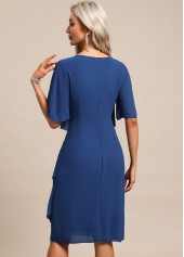 Blue dresses,Plain Color dresses,Party dresses,Elegant dresses,ROTITA Breathable Blue Scoop Neck Half Sleeve Shift Dress